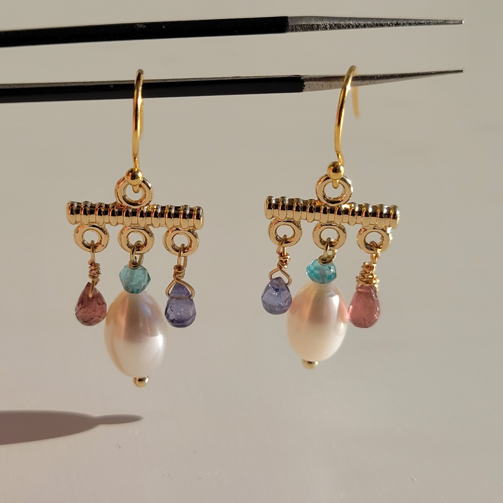 Boucles d'oreilles en argent 925 avec tanzanite spinelle et perle de culture