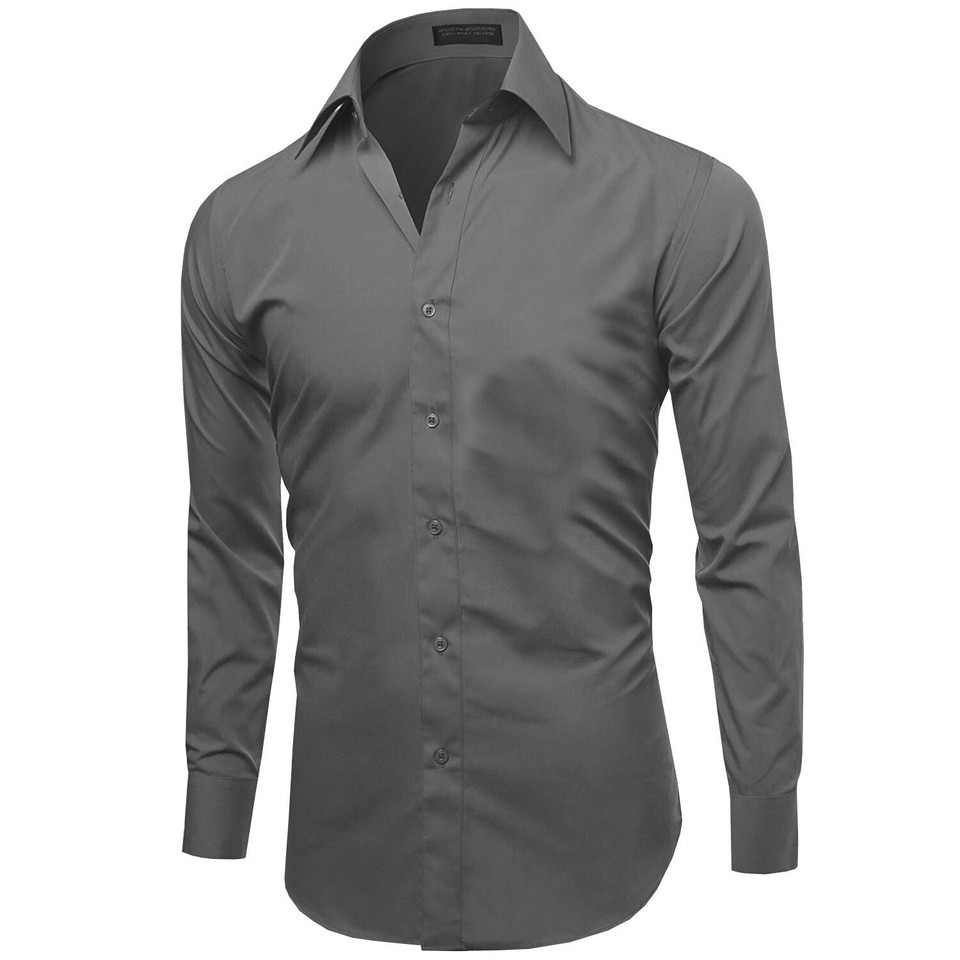Men's Premium Long Sleeve Formal Button Up Slim Fit Solid Color Dress
