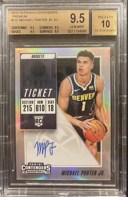 2018 PANINI CONTENDERS TICKET PREMIUM MICHAEL PORTER JR RC AUTO BGS 9.5 TRUE GEM