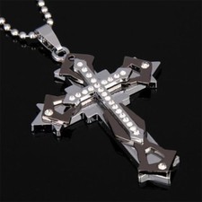 Cross Pendant Necklace Stainless Steel Ball Chain Crystal for Man Boy Crucifix