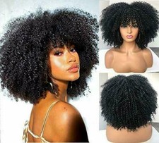 Curly Afro Wig With Bangs for Black Women Black Kinky Curly Hair Wig USA STOCK