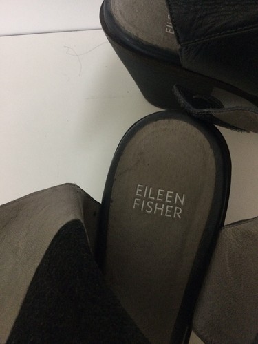 Eileen Fisher ART Leather Ankle Cuff BLOCK Heel Steel GRAY Sandal 9~ NEW $245 - Picture 3 of 6