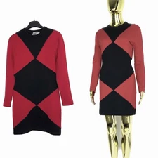 Angelo Tarlazzi Paris Vintage Dress Sweater Knit Wool Geometric Pattern Size 38