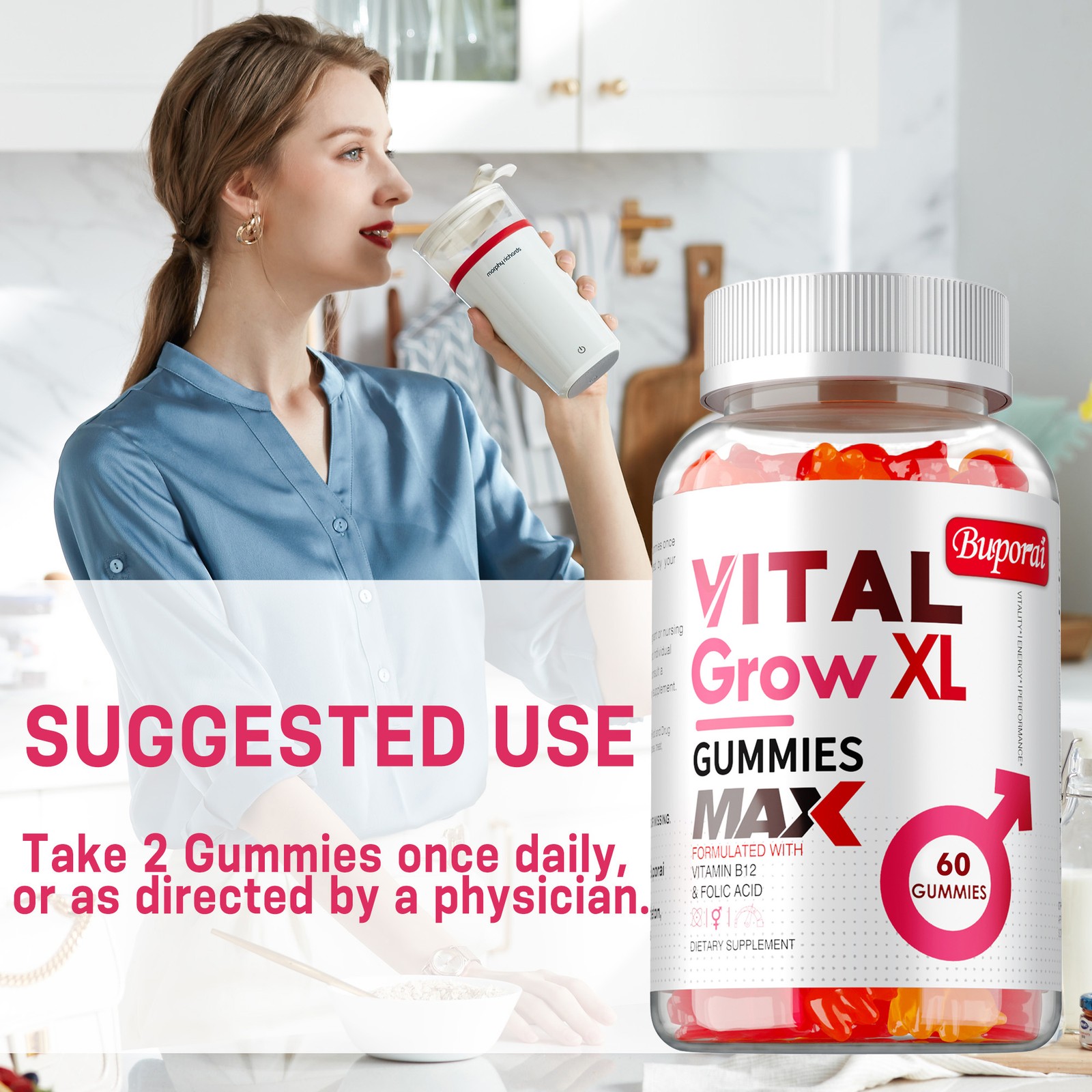 Vital Grow XL Male Gummies - Enhances Energy and Endurance, Muscle Recovery