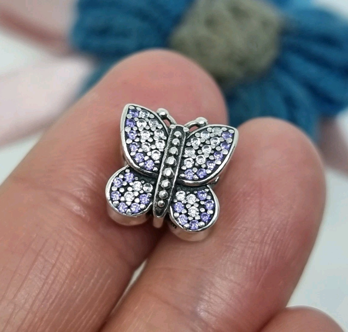 Genuine Pandora Sparkling Purple Clear Pave Butterfly Charm