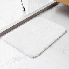 Polyester Bathroom Rug 17"X24" White, Non-Slip Soft Shaggy Bath Mat