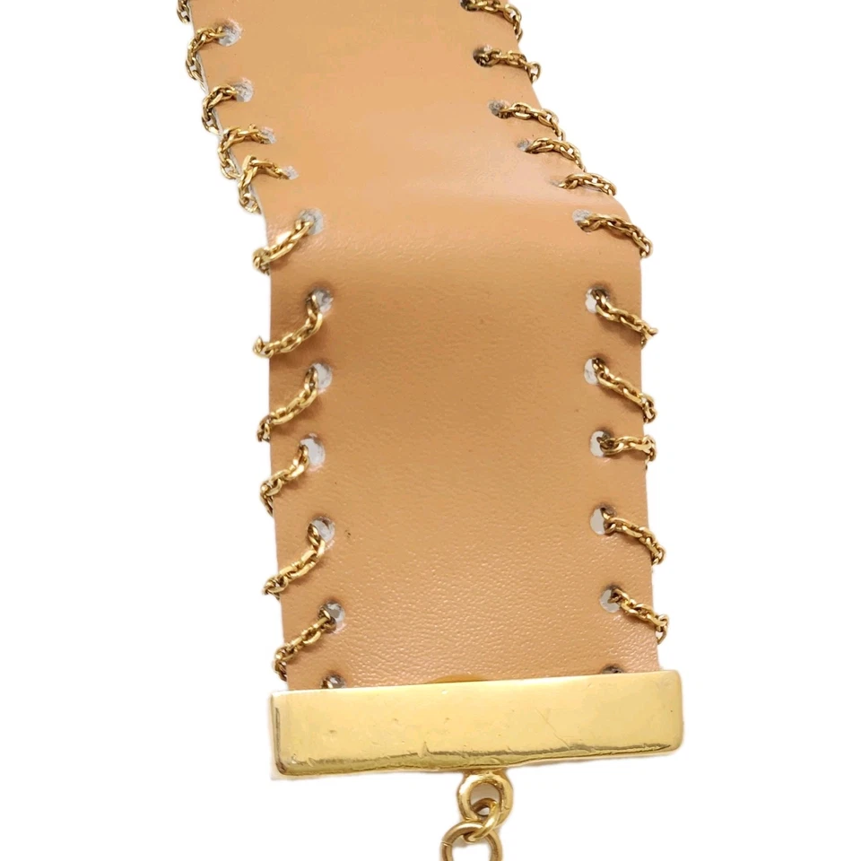 Nuevo brazalete de cadena dorada de cuero tostado firmado por Guess para hombre o mujer talla 7,25"-9,25" Foto 4 de 4