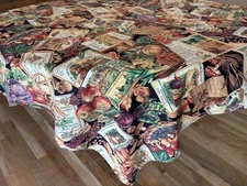 Fall Thanksgiving Harvest Table Topper Homemade Cotton 41x44” Vegies, Wheat EUC