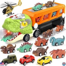 Dinosaur Toy Set for Kids 2-7 - Giant T-Rex Truck  10 Mini Cars - Great Gift 