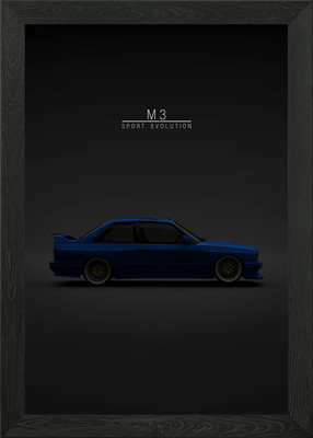 Blue BMW M3 Sport Evolution E30 Framed Wall Art Poster Canvas Print Picture