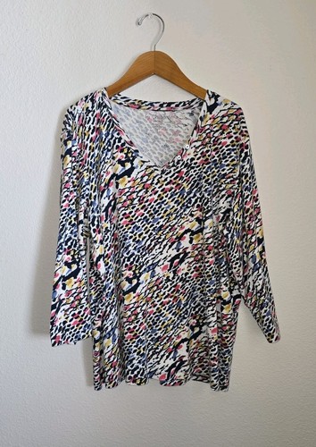 Chico's Tunic Top Size 4 or XXL Abstract Print 3/4 Sleeves Slimming