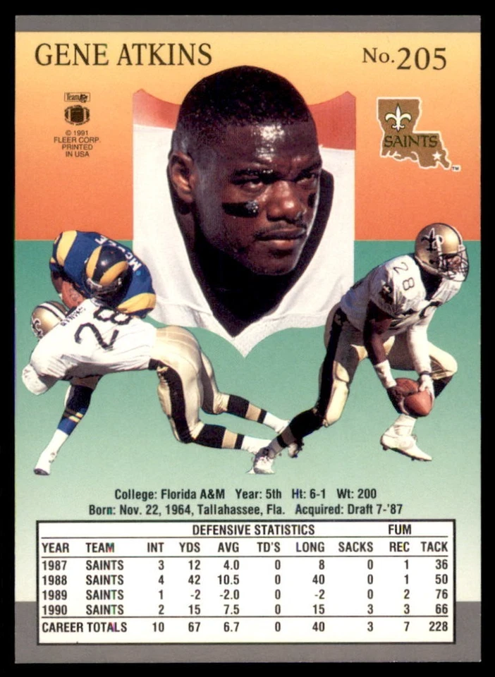 1991 Fleer Ultra - Gene Atkins #205 - Image 2 of 2