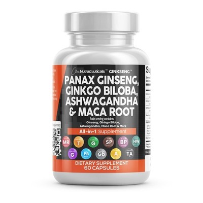 Clean Nutraceuticals Panax Ginseng Ginkgo Biloba 60 Count (Pack of 1), Black 