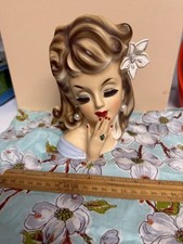 RITA HAYWORTH VELCO  XLG 7" AQUA LADY HEAD VASE HEADVASE W/scarf