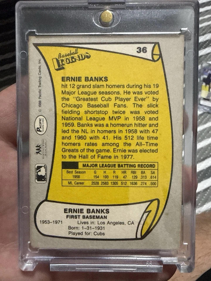 Pacific Legends Ernie Banks #36 1988 Pop 6 HOF Cubs gema como nueva Santo Grial Foto 2 de 4