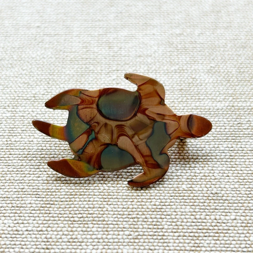 Broche broche tortuga esmalte verde cobre Foto 2 de 4