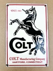 VINTAGE 12x8" COLT MANUFACTURING GAS OIL GASOLINE RIFLE PISTOL PORCELAIN SIGN