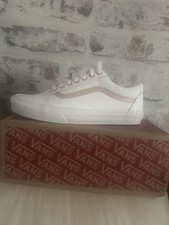 Vans Old Skool Low Womens Trainers UK 7 White Leather Rose Gold Skate Shoes