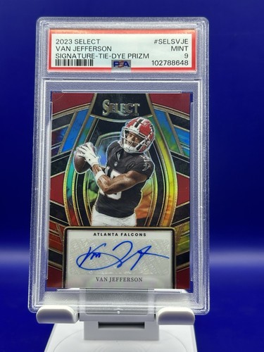 2023 Panini Select #SELSV-JE Van Jefferson FIRMA TIE-DYE Prizm PSA 9 (20/25) - Foto 1 di 3