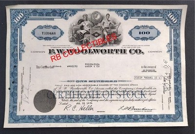 Vintage Stock Certificate - F. W. Wolworth Co. - 1974