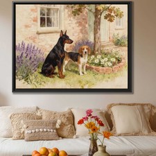 Floral Dog Artwork Watercolor Painting Doberman Beagle Canvas Print Wall Decor