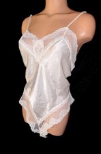 Vintage Bridal Shiny Satin Teddy Bodysuit Romper Lingerie M Sz 36