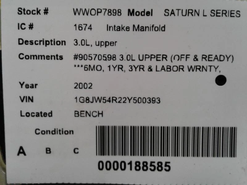 Colector de admisión superior 02 202 Saturn serie L 3,0 L 90570598 Foto 4 de 4