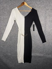 [almost famous] color block ribbed Gold Chain knit sweater dress White Black M