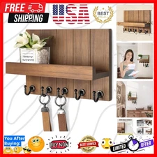 Decorative Key Holder for Wall - Rustic Key Hooks with Shelf and Mail Organiz...