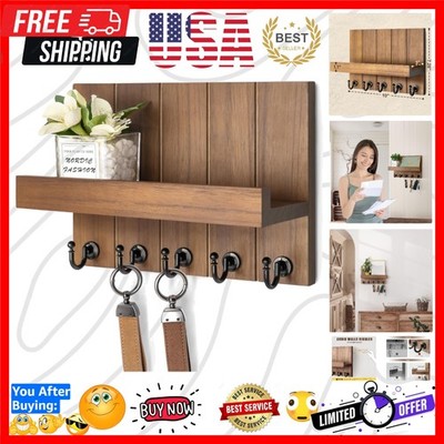 Decorative Key Holder for Wall - Rustic Key Hooks with Shelf and Mail Organiz...