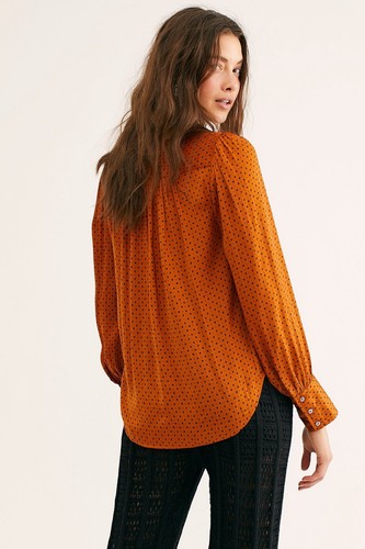 Free People Show Stoppin' Blouse Silk Sepia Combo SZ M - Picture 2 of 18
