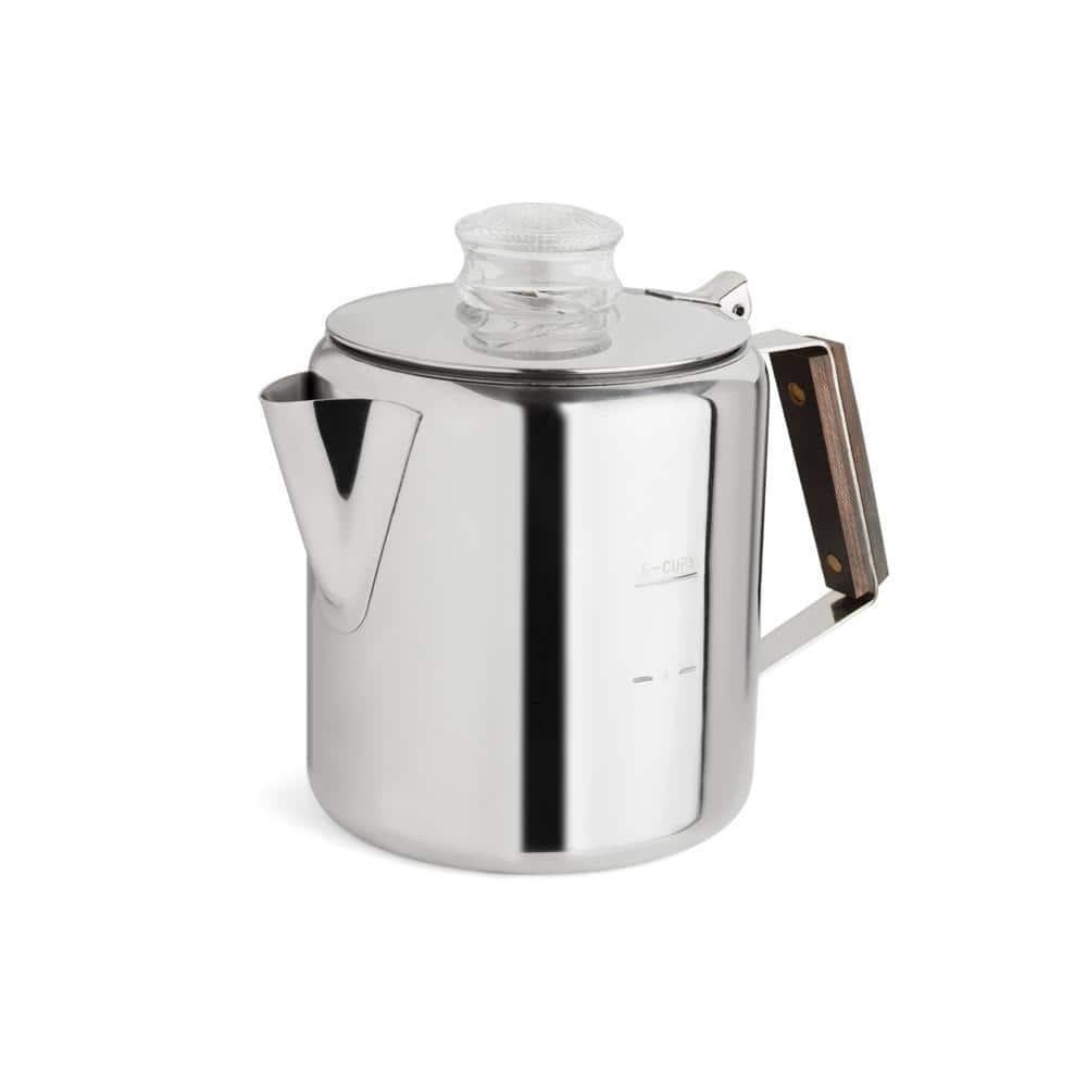 TOPS Percolator 2-6 Cup Stainless Steel Non-Electric Coffee Glass Knob Camping