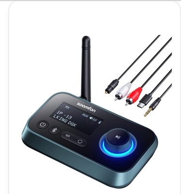 SOOMFON Bluetooth 5.0 TV Transmitter Receiver 3-in-1 LCD Dual Headphones Vol