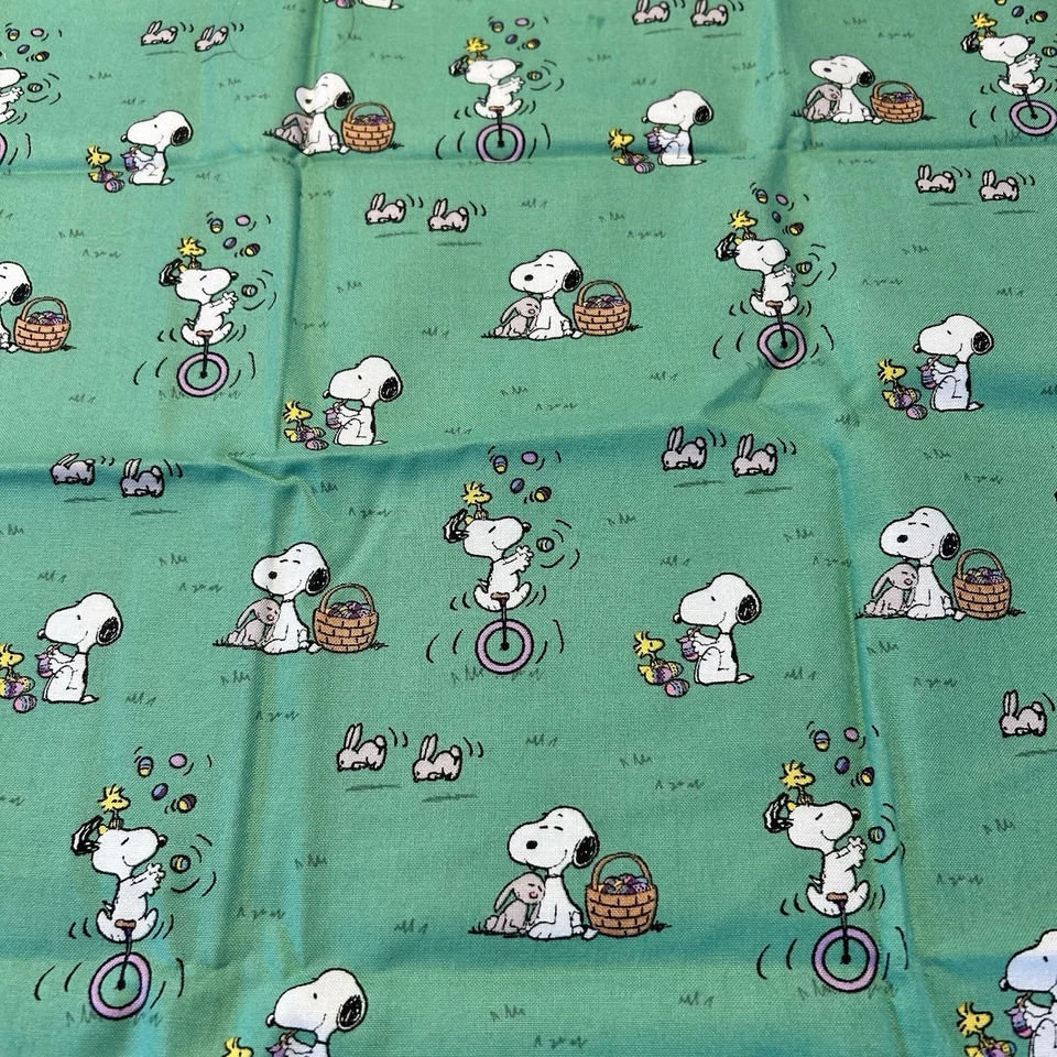 Peanuts Snoopy Charlie Brown Easter Fun Green Fabric Cotton Quilt 3/4 Yd x 44” - Image 2 of 4