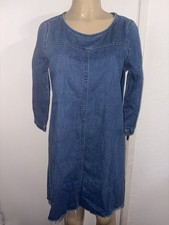 Madewell denim shift dress features a raw, frayed step hem and 3/4 sleeves M