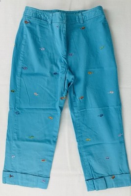 Vtg Women s Capri Pants 98% Cotton Size 6 Petite Embroidered Sunglasses Preppy 