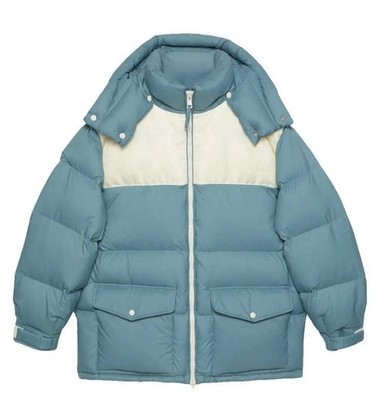 Gucci GG Logo Goose Down Puffer Jacket Blueish Grey Coat Men s Sz 48 Authentic