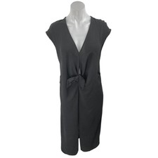 Zara Black Short Cap Sleeve Pocket Deep V Neck Tie Front Wrap Midi Dress Size M