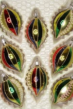 Lot Modern Vintage Glass Striped Glittered DROP Christmas Ornaments Romania