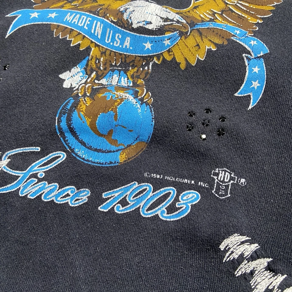 Sudadera Harley Davidson Pequeña Reelaborada Pullover Motociclista Águila Reglas De Colección Años 80 Foto 3 de 4