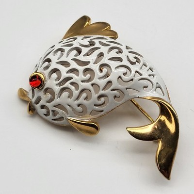 Fabulous Vintage JJ Jonette Jewelry Signed Fish Brooch Pin enamel