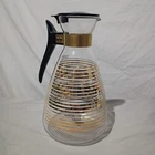 Vintage MCM Pyrex Coffee Pot Carafe horizontal gold stripes 10-12 Cup