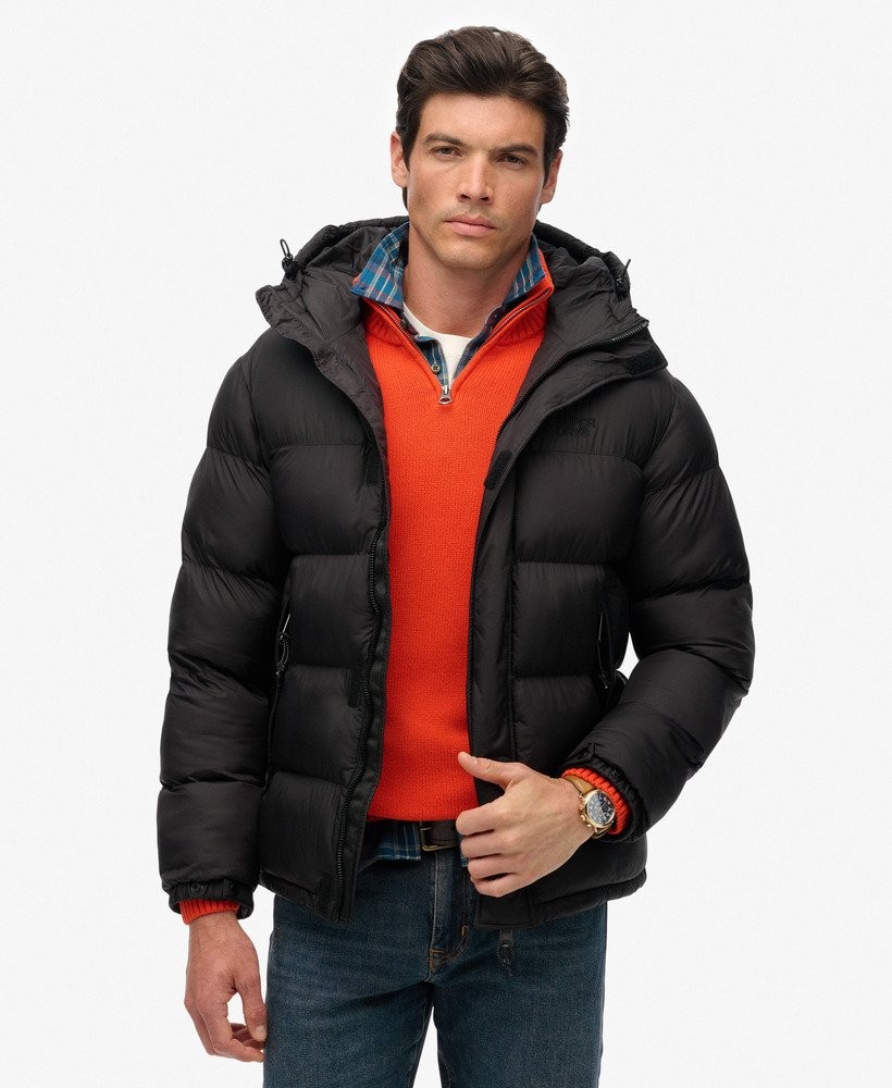 Superdry Mens Black Puffer Jacket With Hood