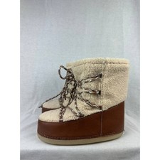 Universal Thread Womens Faux Shearling Moon Boots Brown Cream Lace Up Size 8
