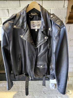 Mens Open Road Black Leather Motorcycle Jacket Coat Thinsulate