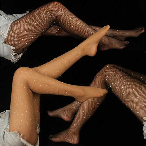 Women Lady Crystal Rhinestone Fishnet 