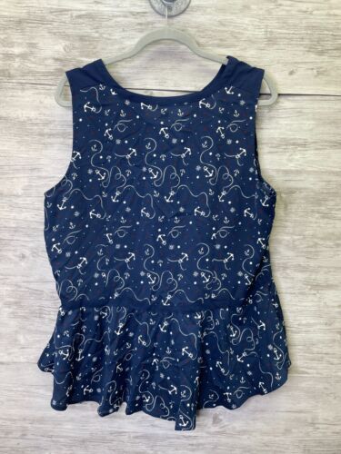 Tommy Hilfiger Tank Top Womens XXL Blue Nautical V Neck Button Peplum - Picture 12 of 13
