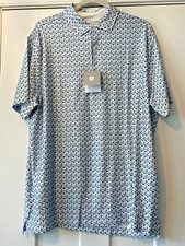 Hickey Freeman NWT Men's Medium Golf Polo Shirt White with Blue Drinks NWT 94