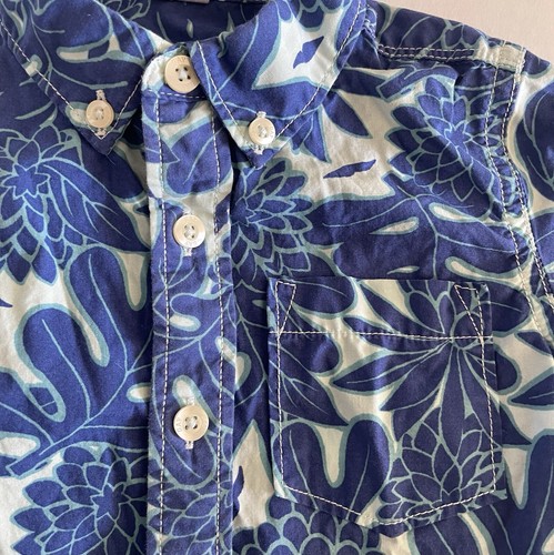 Baby Gap Shirt Poplin Boys 4y Azul Blue Button Down Short Sleeve Hawaiian - Picture 2 of 8