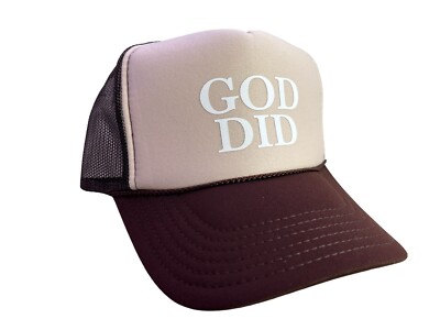 NEW GOD DID TWO TONE TAN BROWN HAT 5 PANEL HIGH CROWN TRUCKER SNAPBACK ADULT SZ